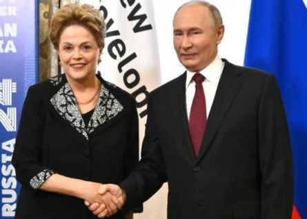 a presidente do Banco dos Brics, Dilma Rousseff, e o presidente da Rússia, Vladimir Putin